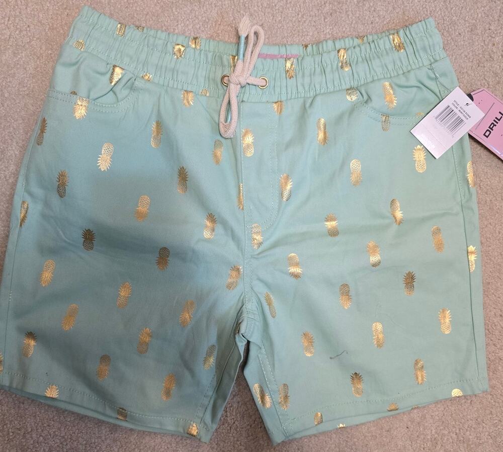 Drill Clothing Company Mens Large Mint Gold Pineapple Drawstring Shorts NWT